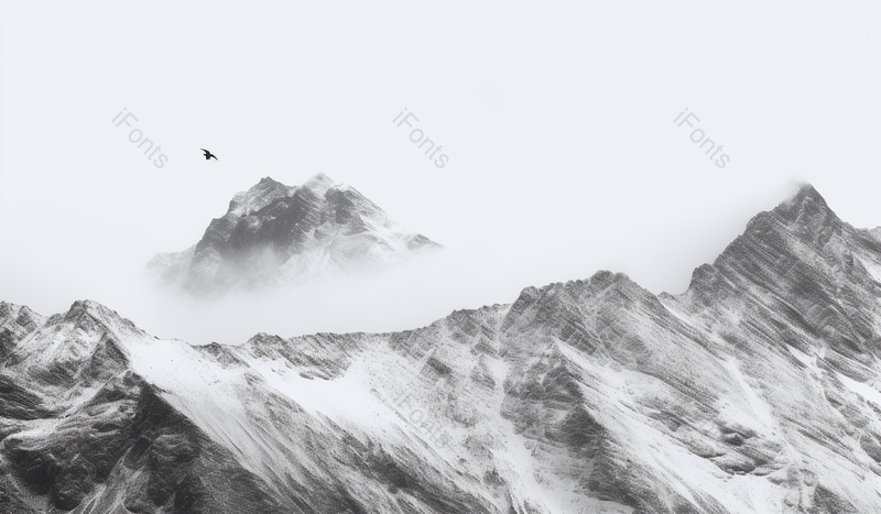 连绵不绝的雪山和围绕着雪山的雪雾和飞鸟,高清,摄影图,摄影图片,图片大全,摄影图免费下载